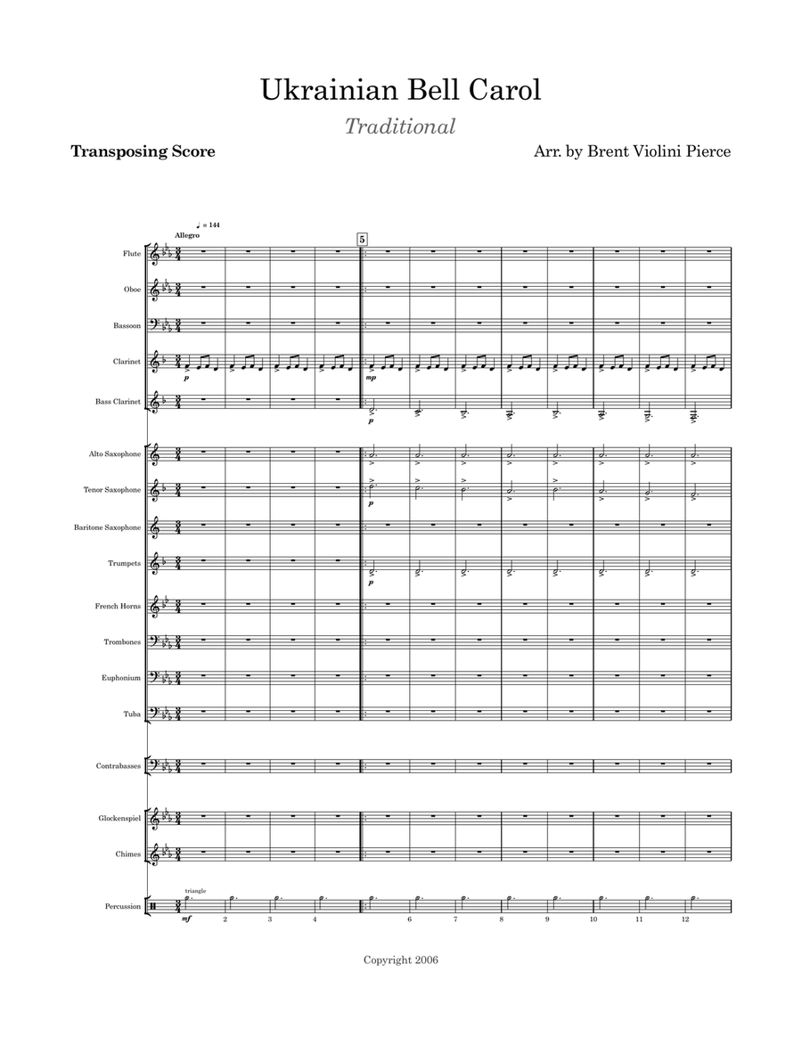 Ukrainian Bell Carol Concert Band scores gallery preview page 2