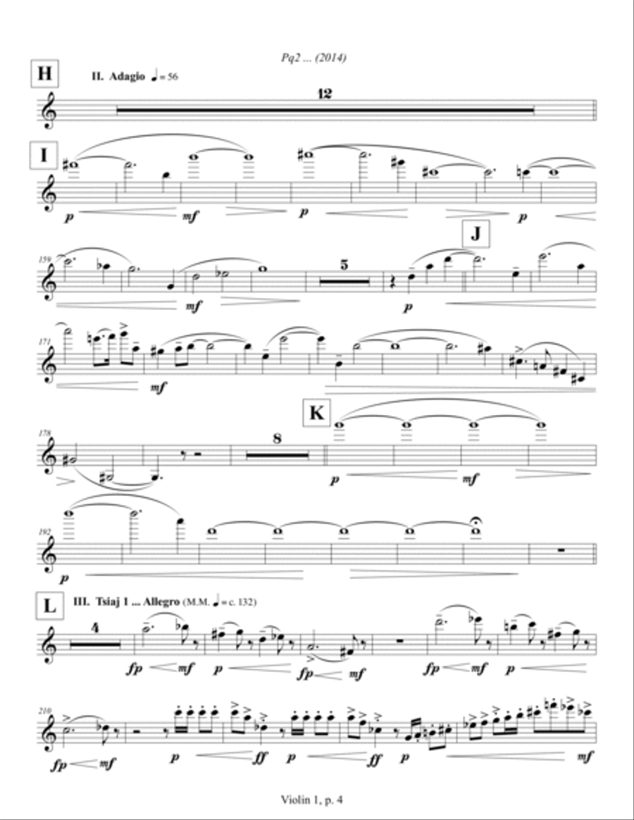 Pq2 ... (2014) for piano and string quartet, violin 1 part