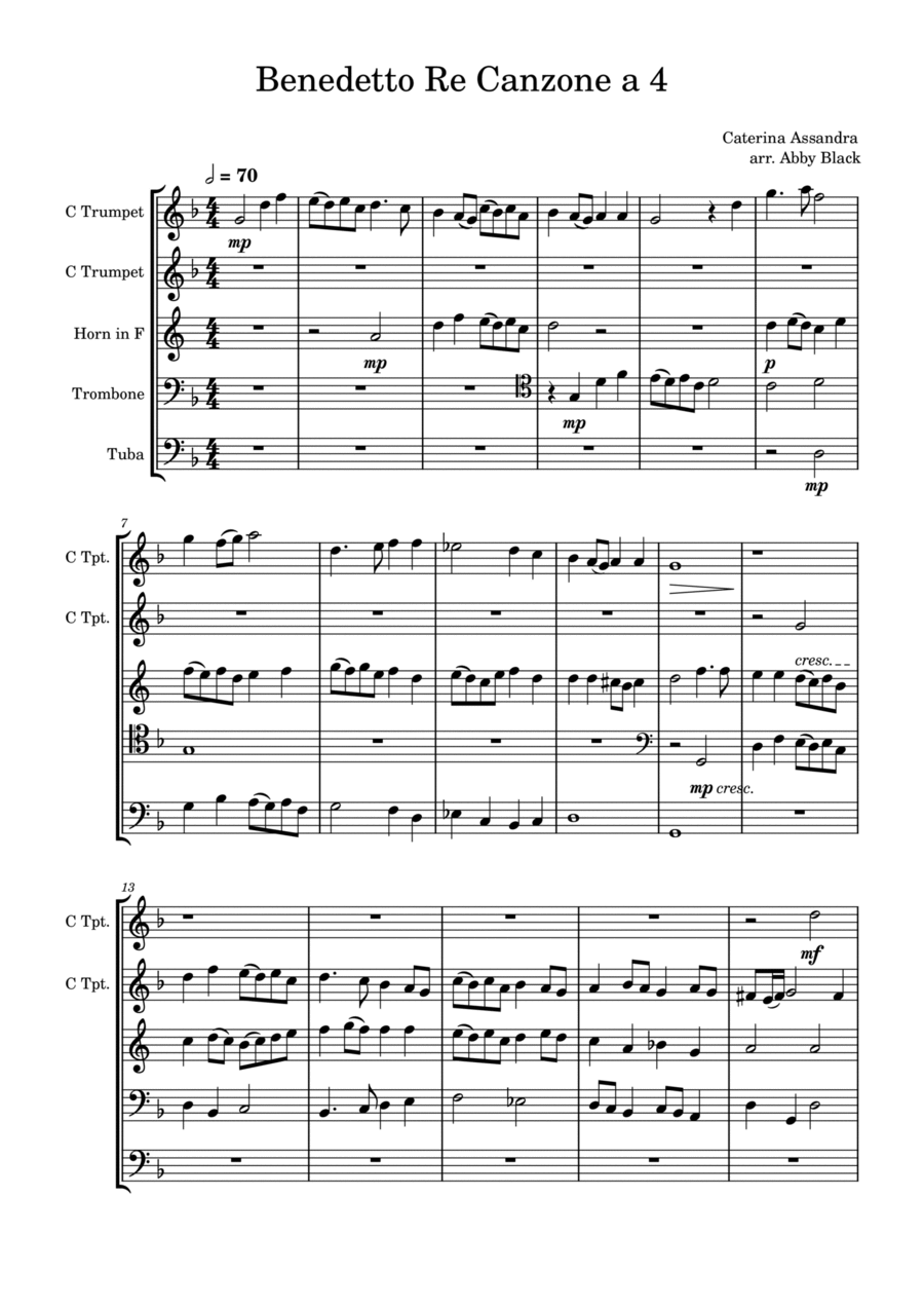 Benedetto Re Canzone a 4 Benedetto Re Canzone a 4 Horn scores gallery preview page 1