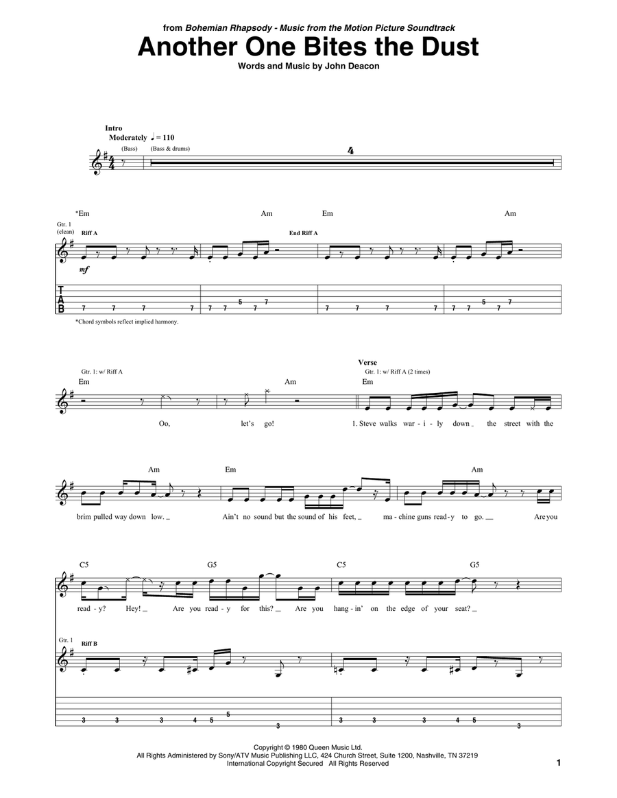 Another One Bites The Dust Acoustic Guitar scores gallery preview page 1