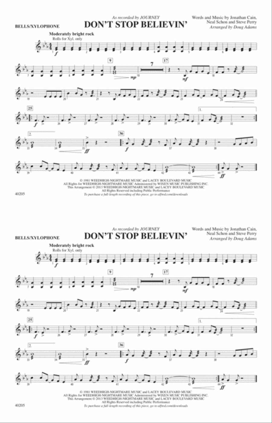Don't Stop Believin': B-flat Bass Saxophone Marching Band scores gallery preview page 1