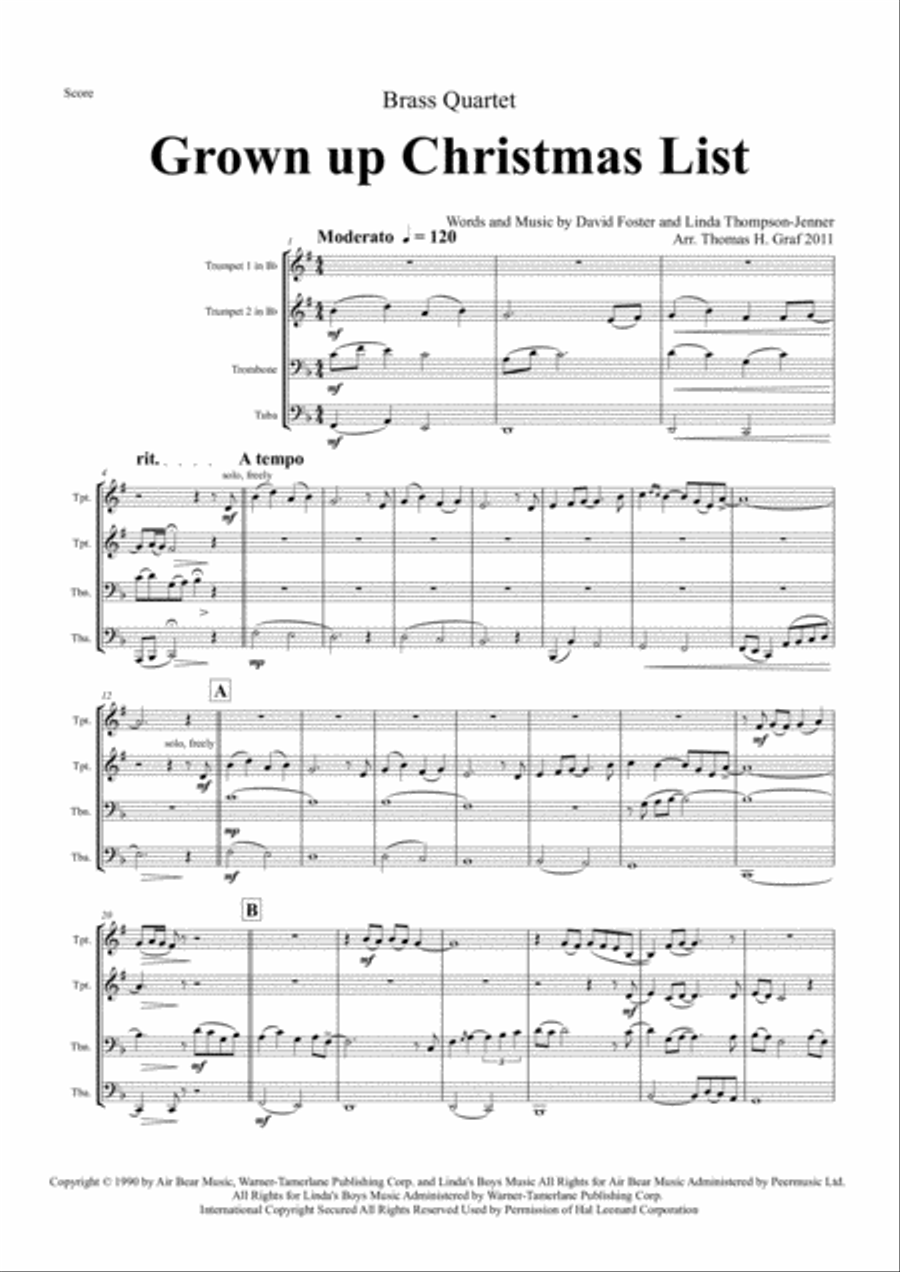 Grown-Up Christmas List Brass Quartet scores gallery preview page 1