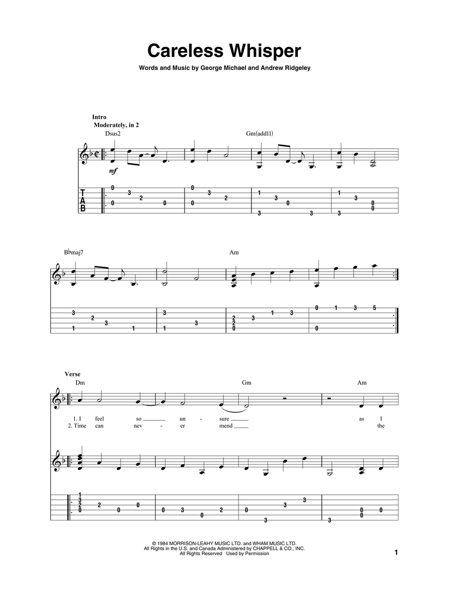 Careless Whisper Acoustic Guitar scores gallery preview page 1