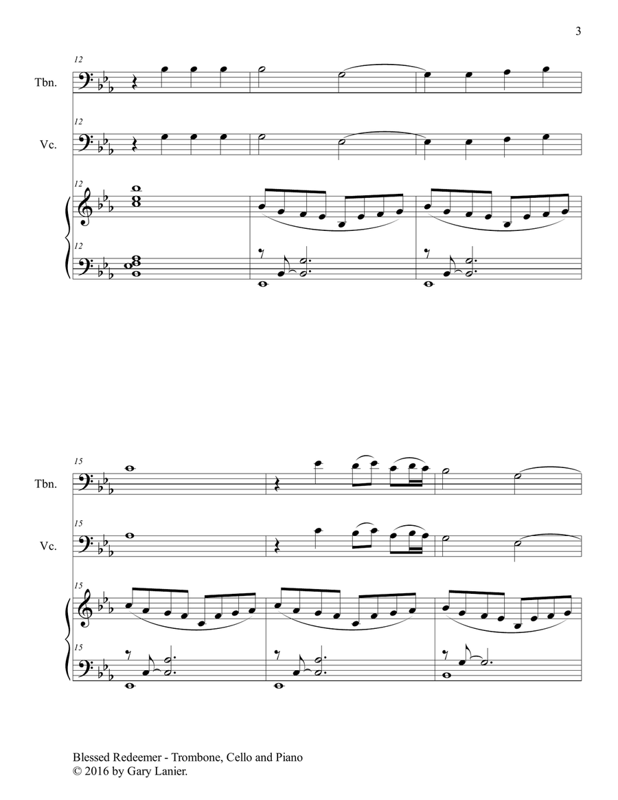 BLESSED REDEEMER (Trio – Trombone, Cello & Piano with Score and Parts) Trombone Duet scores gallery preview page 4