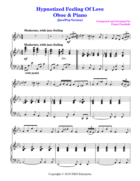 "Hypnotized Feeling Of Love"-Piano Background For Oboe and Piano image number null