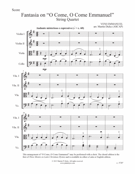Fantasia on "O Come, O Come Emmanuel" (String Quartet) image number null