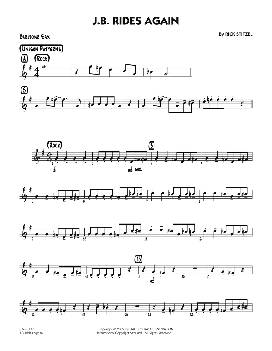 J.B. Rides Again - Baritone Sax Jazz Ensemble scores gallery preview page 1