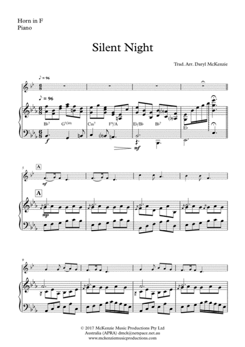 Silent Night - French Horn Solo with Piano Accompaniment Key of Eb image number null