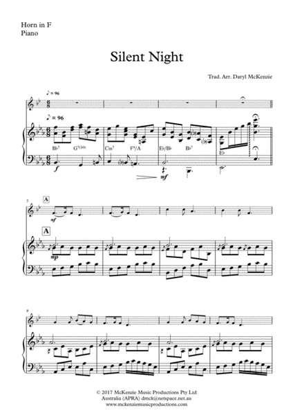 Silent Night - French Horn Solo with Piano Accompaniment Key of Eb image number null