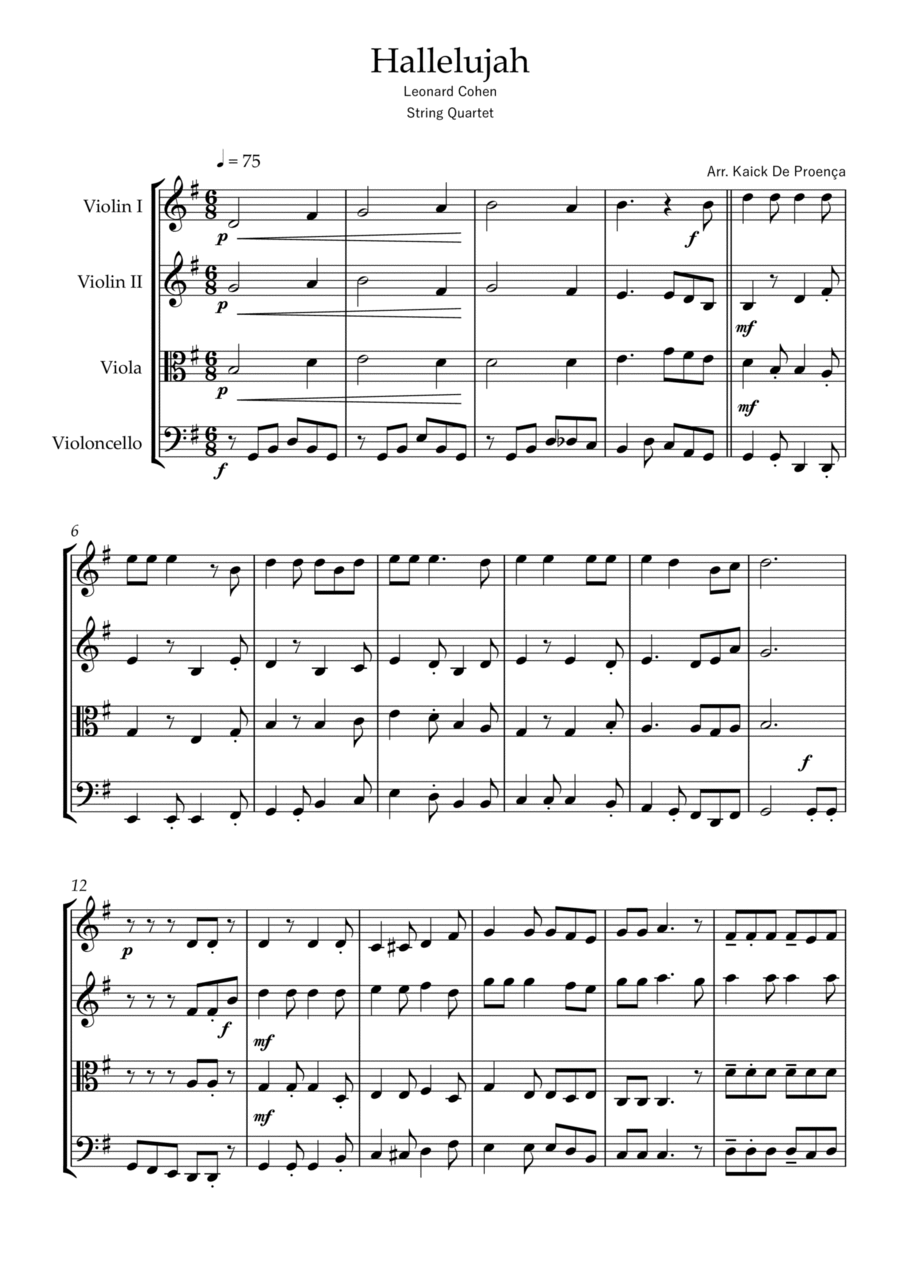 Hallelujah String Quartet scores gallery preview page 1