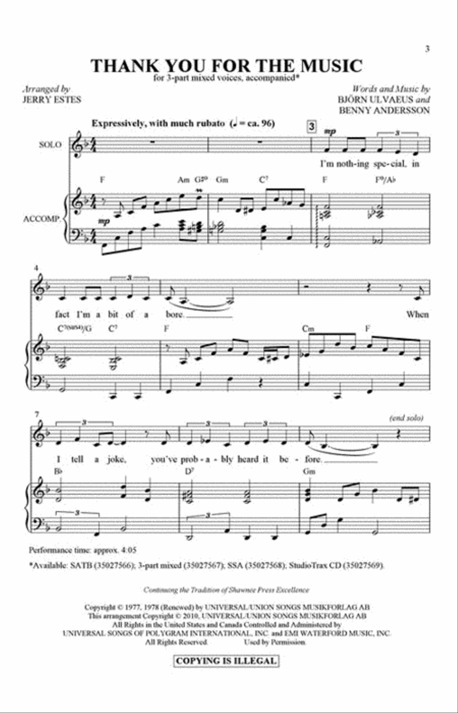 Thank You for the Music 3-Part scores gallery preview page 2