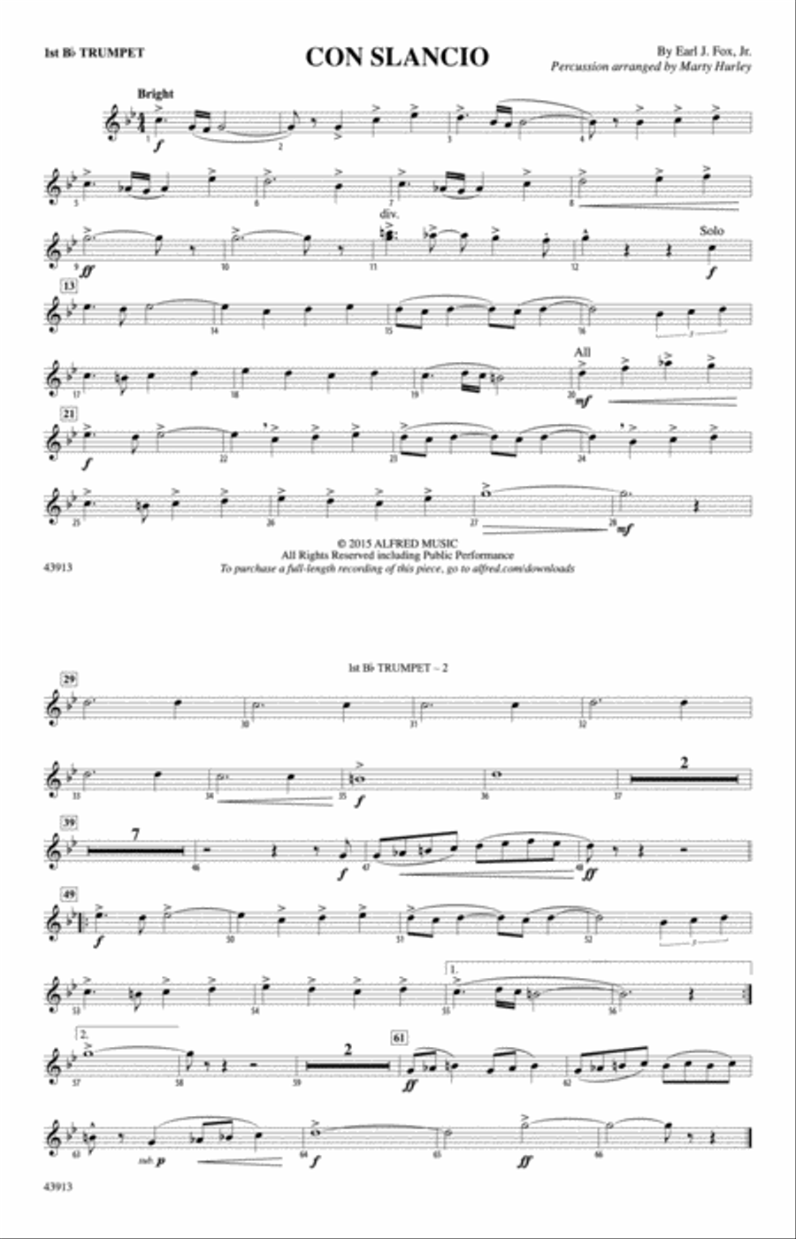 Con Slancio: 1st B-flat Trumpet Marching Band scores gallery preview page 1