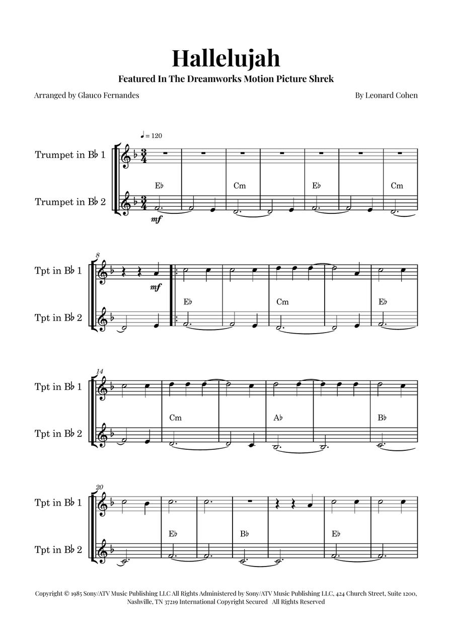 Hallelujah Trumpet Duet scores gallery preview page 1