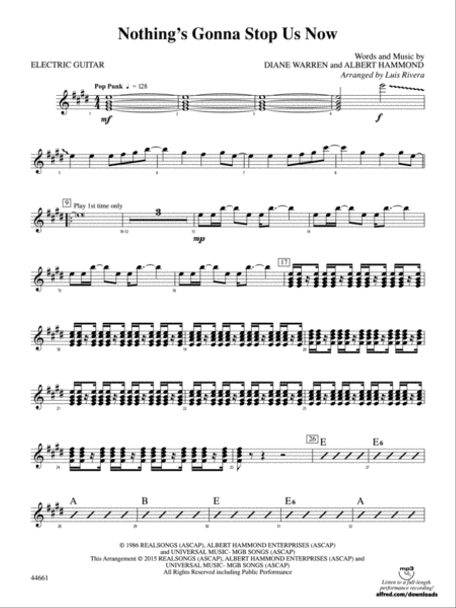 Nothing's Gonna Stop Us Now: Guitar Percussion scores gallery preview page 1