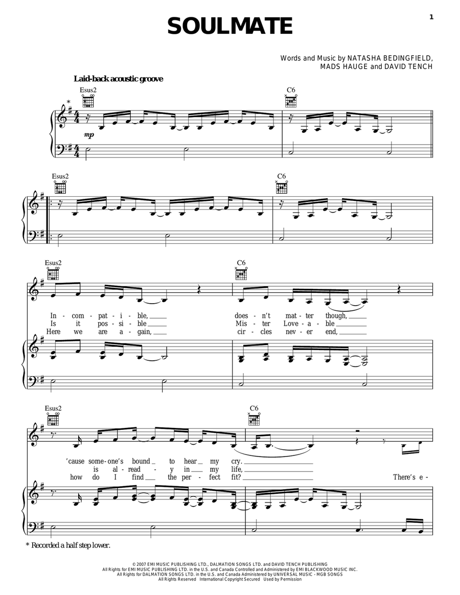 Soulmate Piano, Vocal, Guitar scores gallery preview page 1