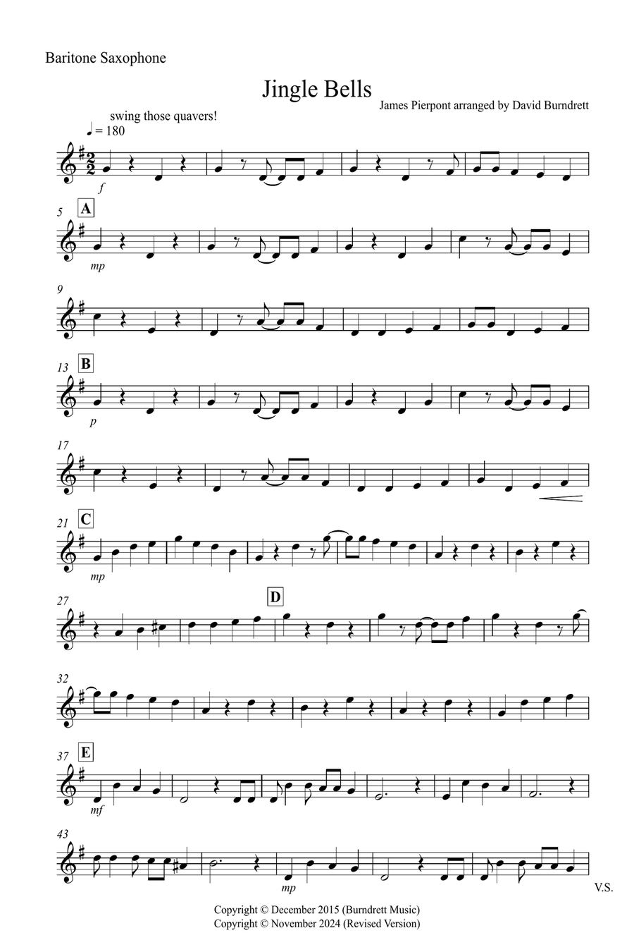 Jingle Bells (Jazzy Style!) for Flute and Baritone Saxophone Duet Woodwind Duet scores gallery preview page 6