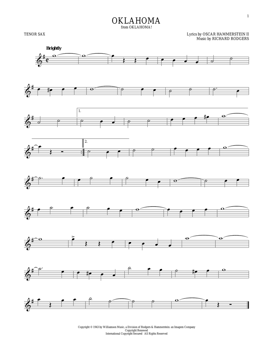 Oklahoma (from Oklahoma!) Tenor Saxophone scores gallery preview page 1