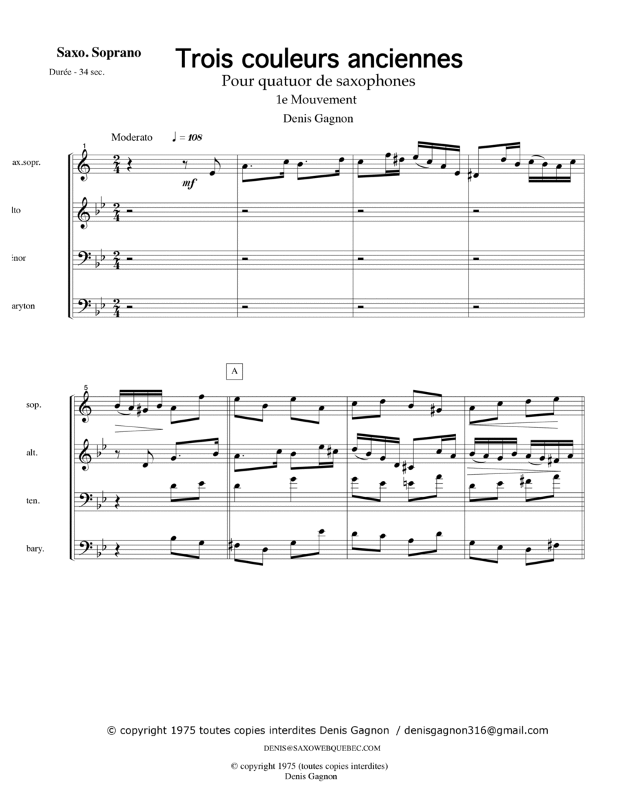 3 Couleurs anciennes / pour Quatuor de Saxophones / (1er Mouvement) image number null
