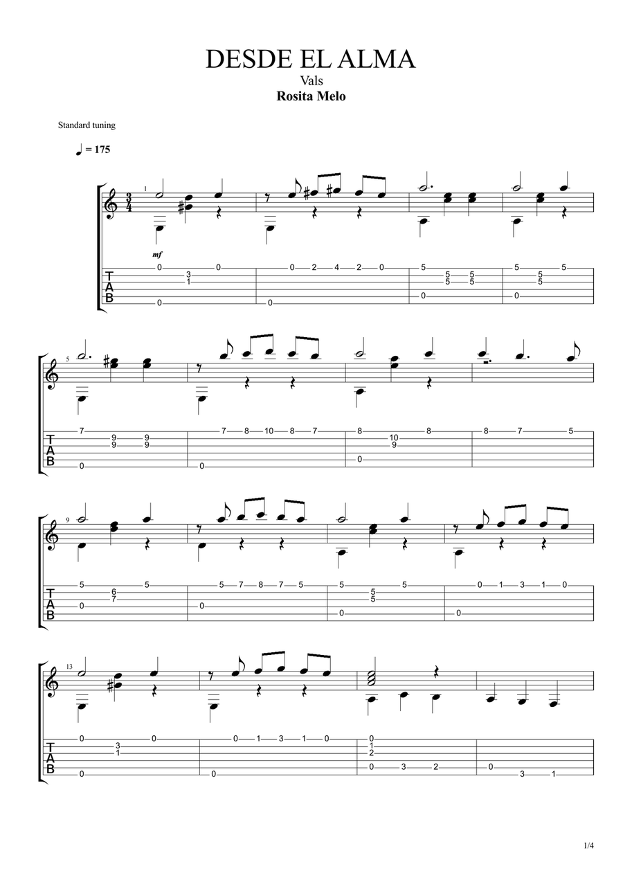 Desde el Alma (Waltz) Guitar Tablature scores gallery preview page 1