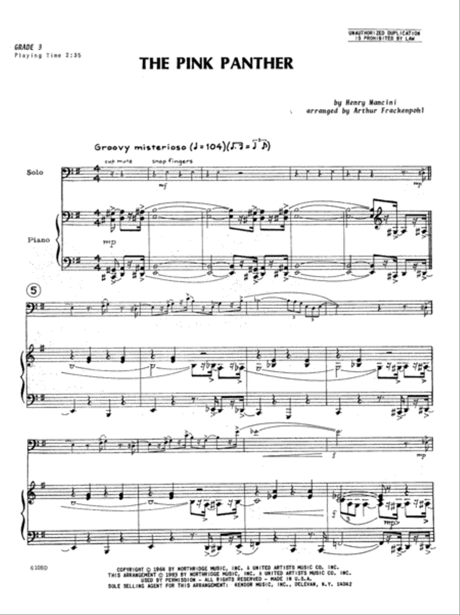 Pink Panther, The Pink Panther, The Trombone scores gallery preview page 4