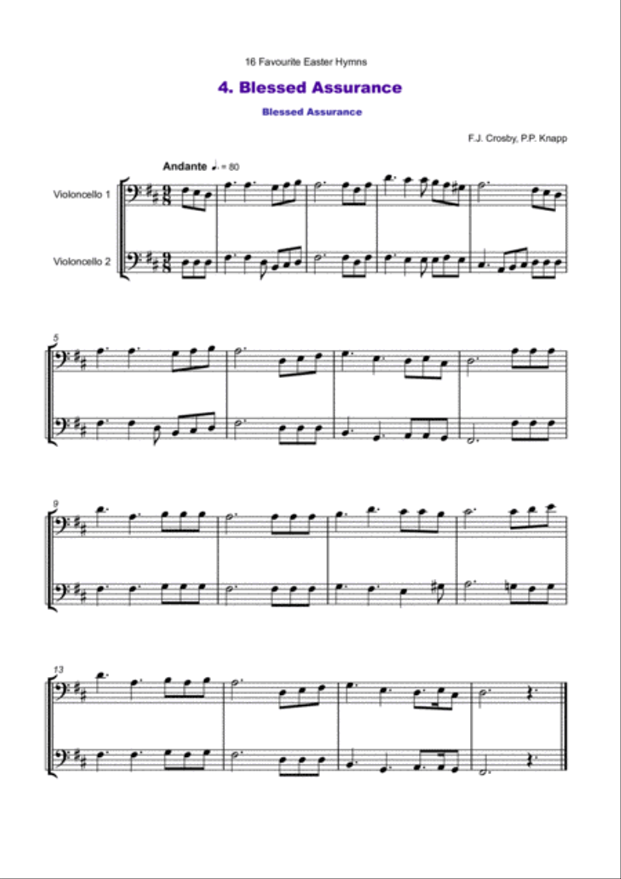 16 Favourite Easter Hymns for Cello Duet String Duet scores gallery preview page 5
