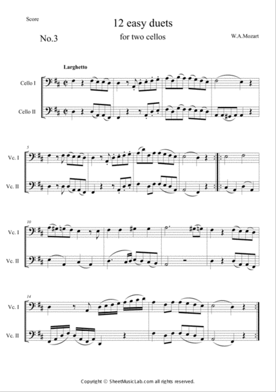 12 Easy Duets For Two Cellos No. 3 String Duet scores gallery preview page 1