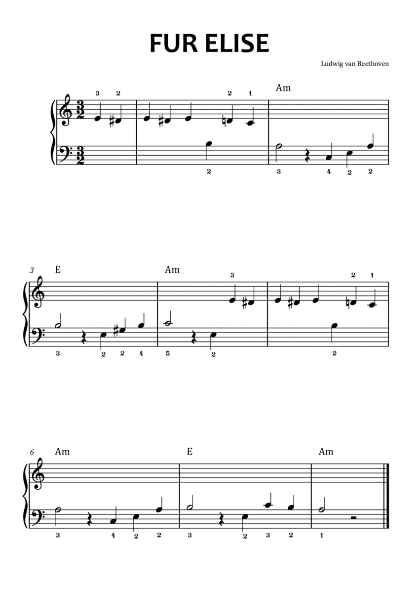 Fur Elise, Easy Piano with Chord Notation image number null
