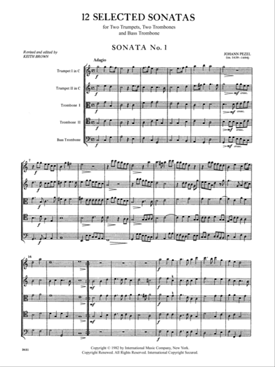 12 Selected Sonatas For 2 Trumpets In C, 2 Tenor Trombones & Bass Trombone - Volume I Sonatas 1-4 Trombone scores gallery preview page 2