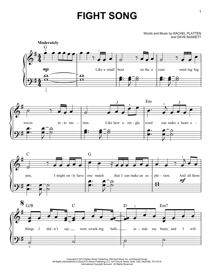 Fight Song Easy Piano scores gallery preview page 1