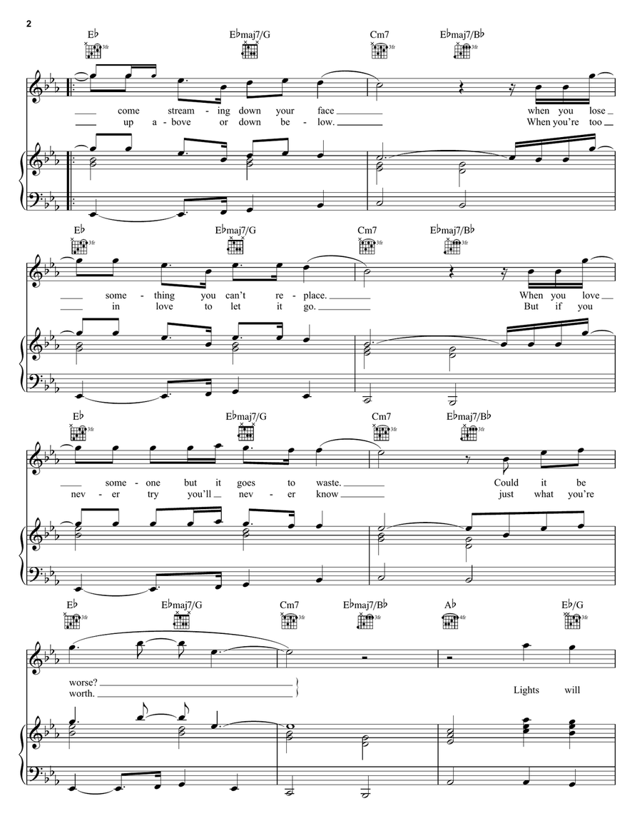 Fix You Piano, Vocal, Guitar scores gallery preview page 2
