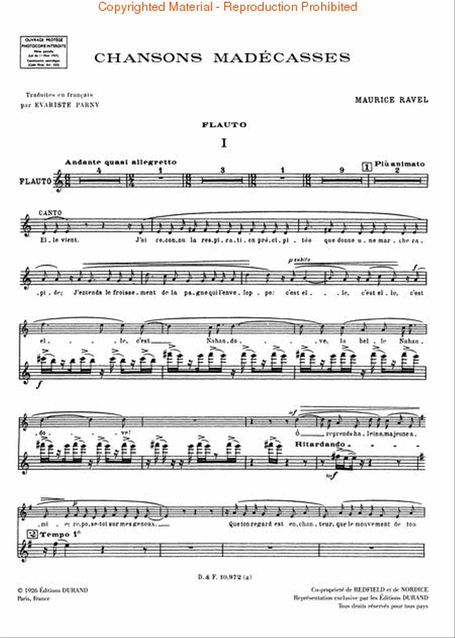 Chansons Madécasses Flute scores gallery preview page 4