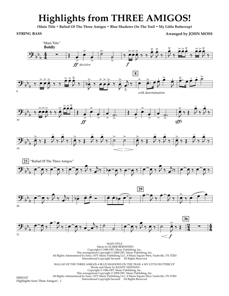 Highlights from Three Amigos! - String Bass Concert Band scores gallery preview page 1