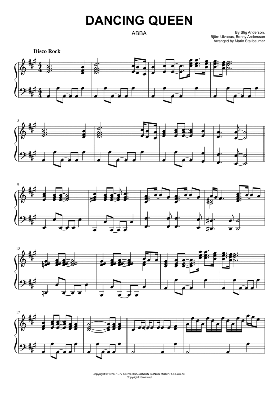 Dancing Queen Piano Solo scores gallery preview page 1
