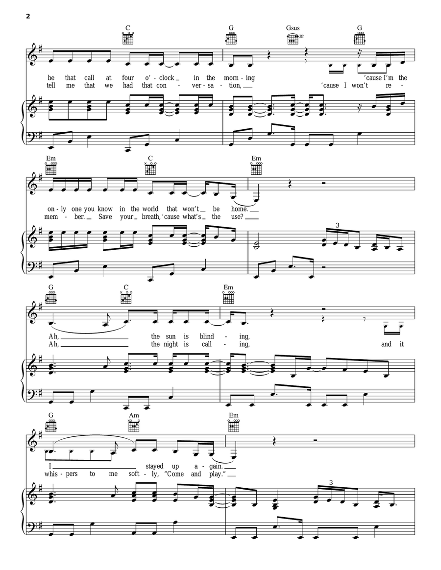Sober Piano, Vocal, Guitar scores gallery preview page 2