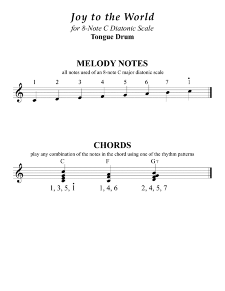 Joy to the World for 8 note C major diatonic scale Tongue Drum