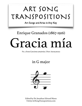 Book cover for GRANADOS: Gracia mía (transposed to G major)