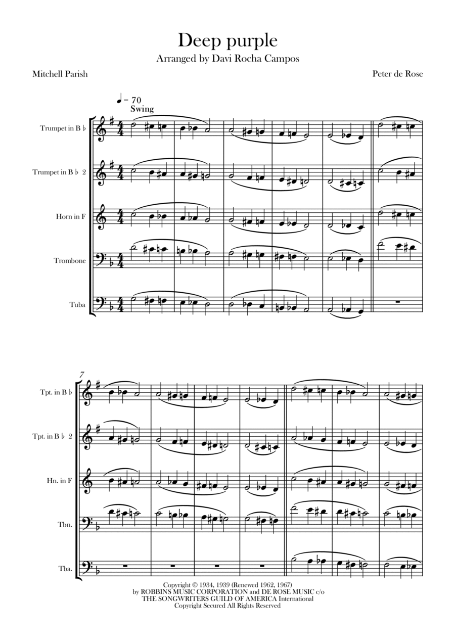 Deep Purple Deep Purple Brass Quintet scores gallery preview page 1
