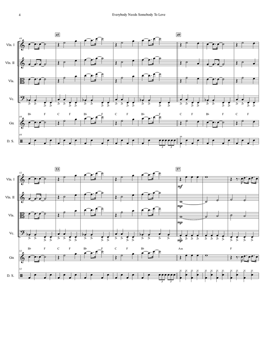 Everybody Needs Somebody To Love String Quartet scores gallery preview page 5