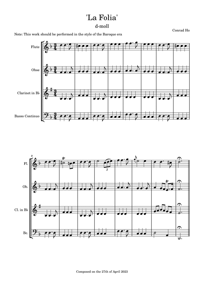 'La Folia' for Wind Quartet