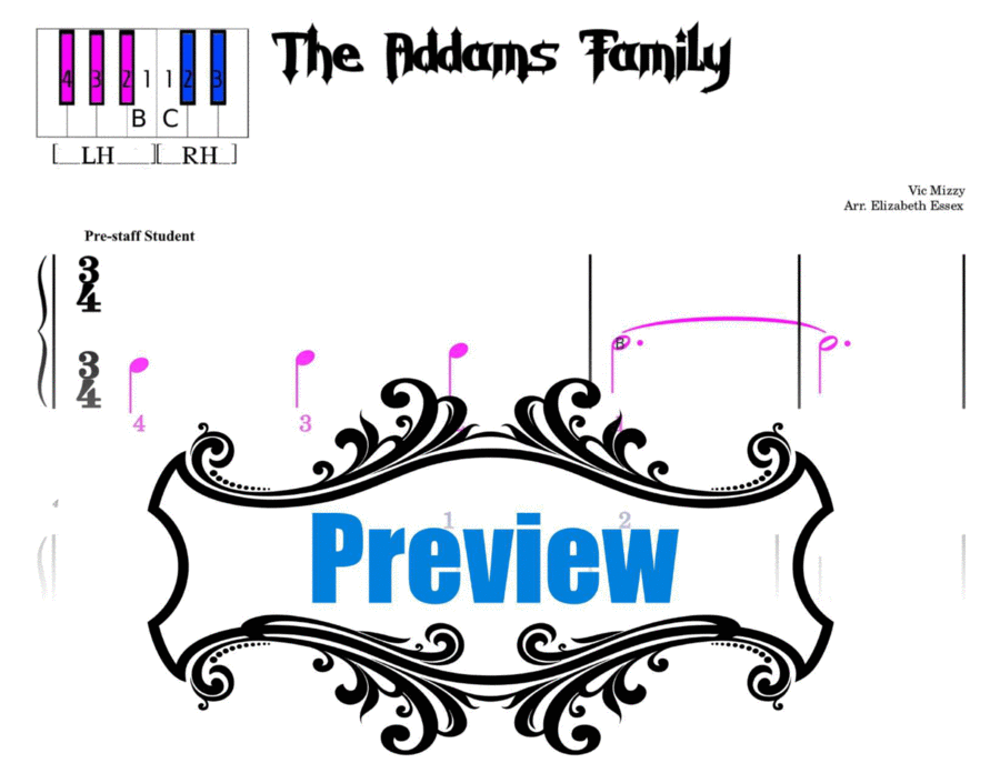 Addams Family Theme Easy Piano scores gallery preview page 1