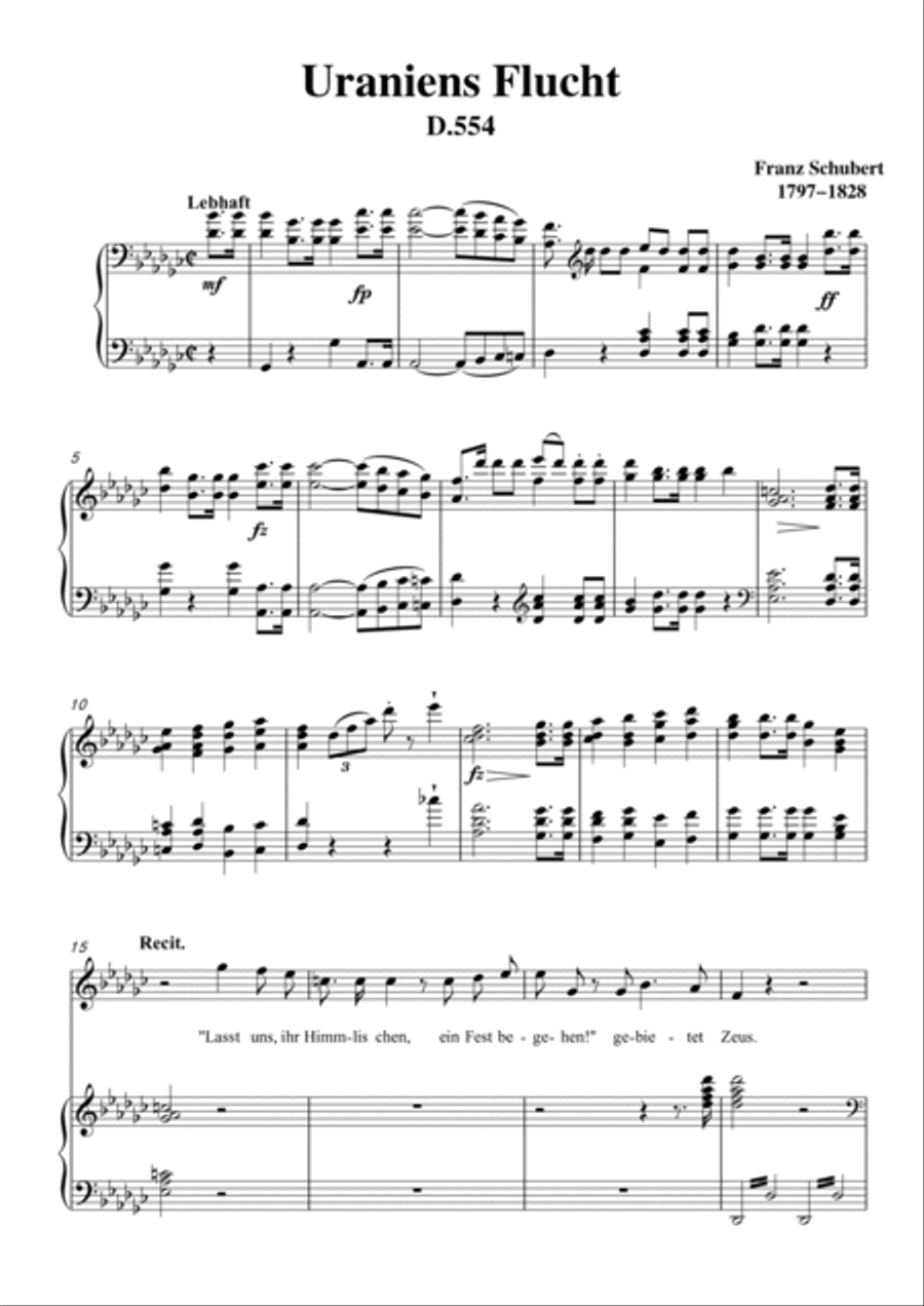 Schubert-Uraniens Flucht(Urania's Flight),D.554 in bG for Vocal and Piano Voice scores gallery preview page 2