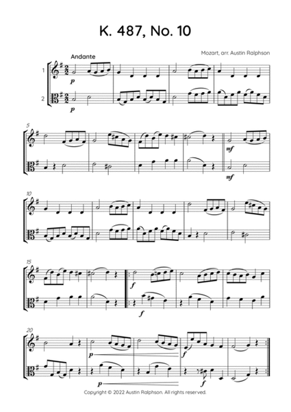 Mozart K. 487 No. 10 - violin and viola duet image number null