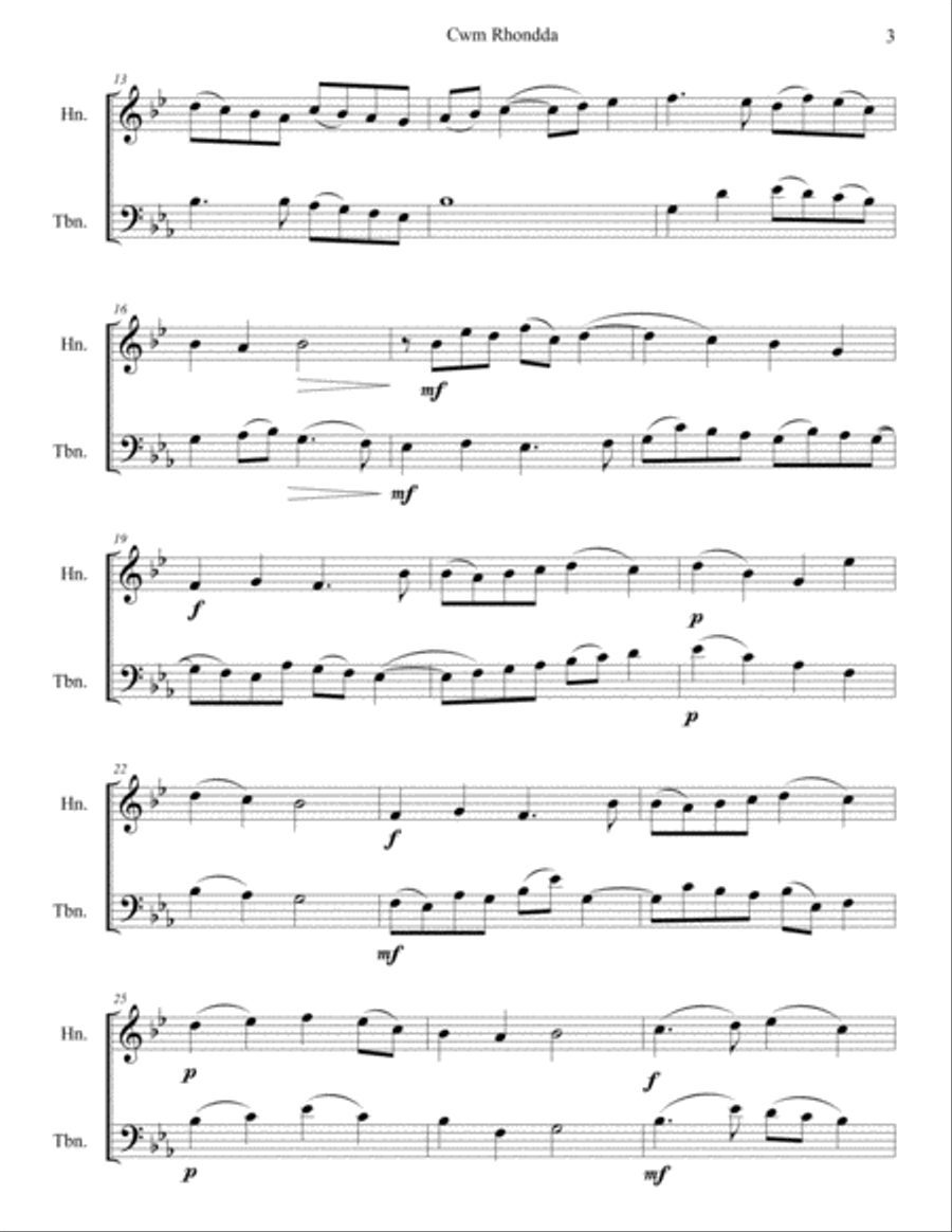 Cwm Rhondda - God of Grace and God of Glory Brass Duet scores gallery preview page 3