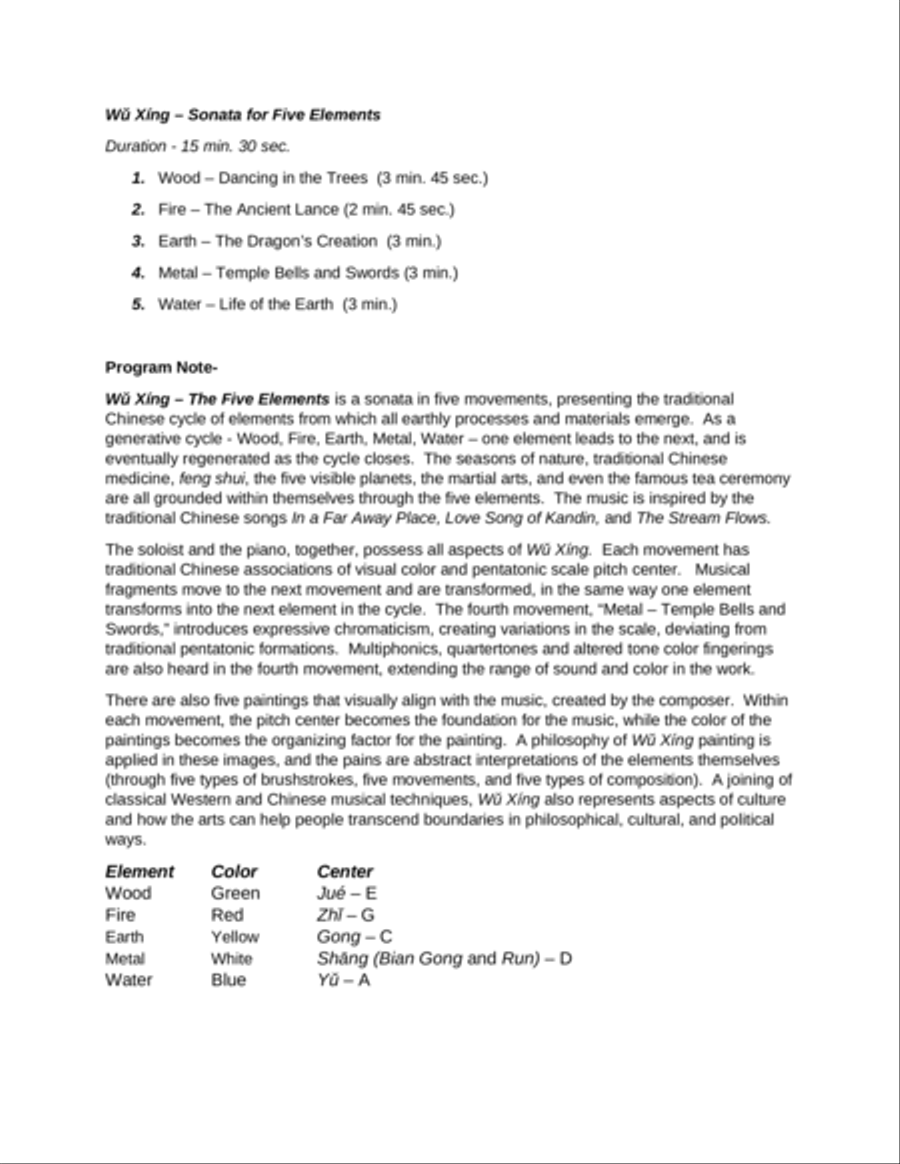 Wu Xing - Sonata for Five Elements (alto saxophone and piano) Alto Saxophone scores gallery preview page 3