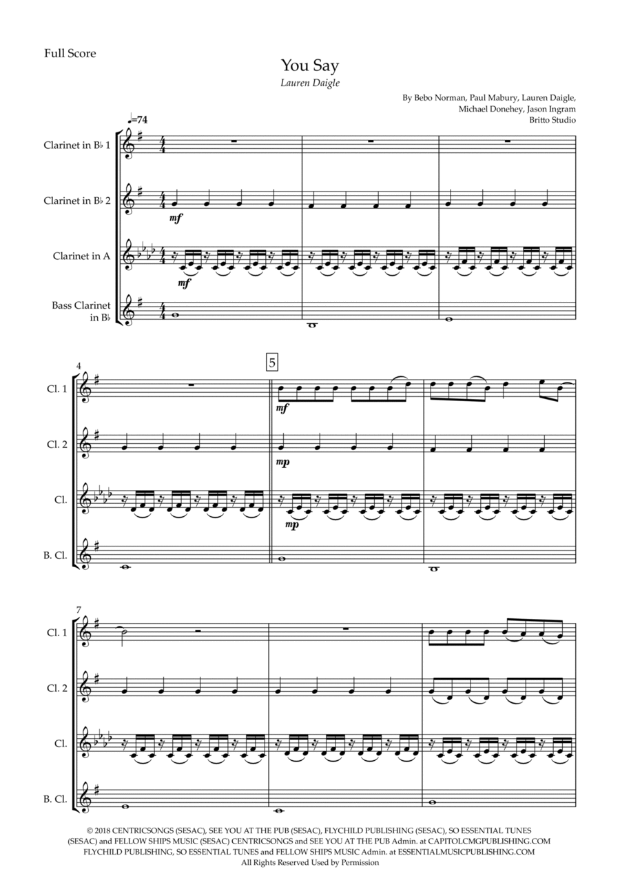 You Say You Say Clarinet Quartet scores gallery preview page 1