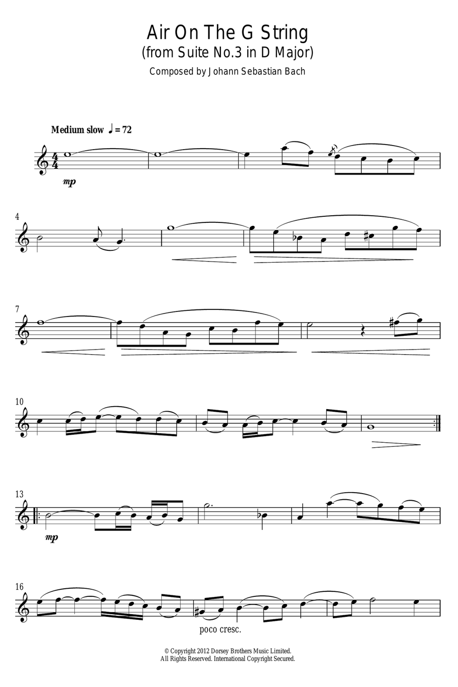 Air On The G String (from Suite No.3 in D Major) Alto Saxophone scores gallery preview page 1