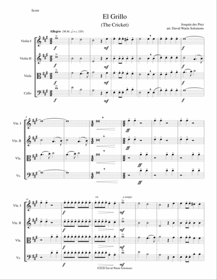 El Grillo (The cricket) - with decorations - for string quartet String Quartet scores gallery preview page 1
