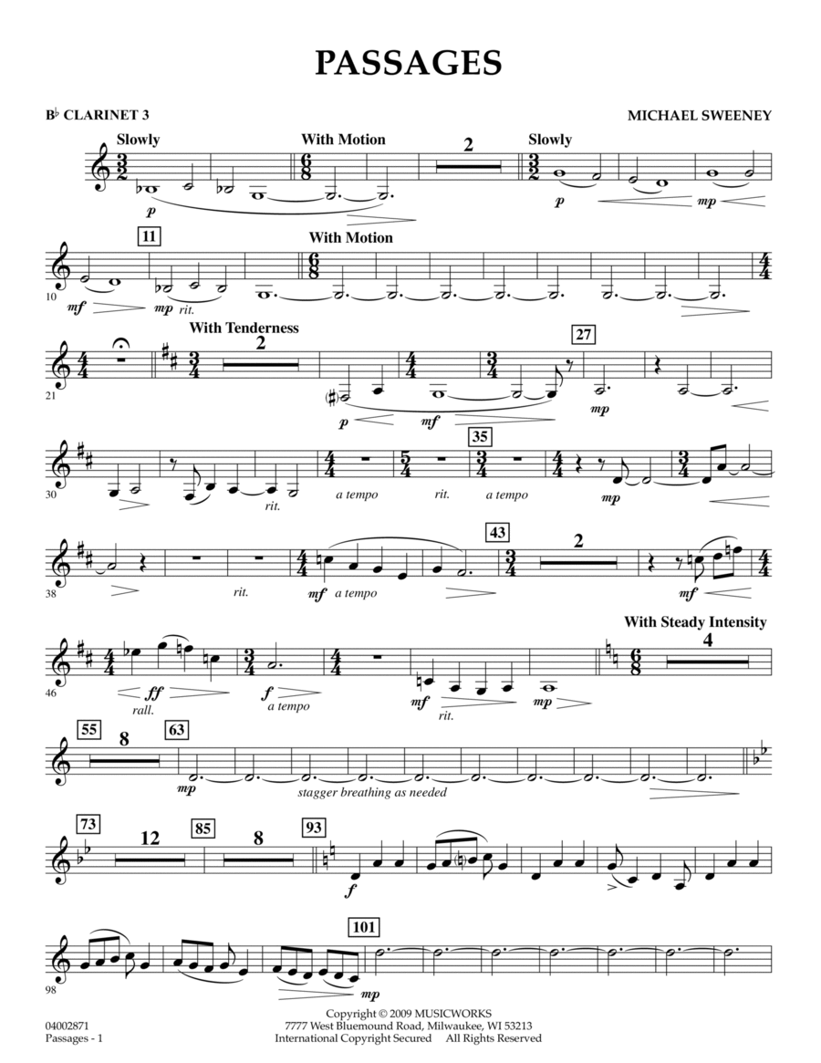 Passages - Bb Clarinet 3 Passages - Bb Clarinet 3 B-Flat Clarinet scores gallery preview page 1