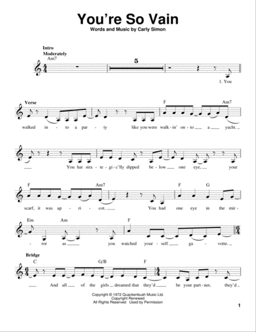 You're So Vain Voice scores gallery preview page 1