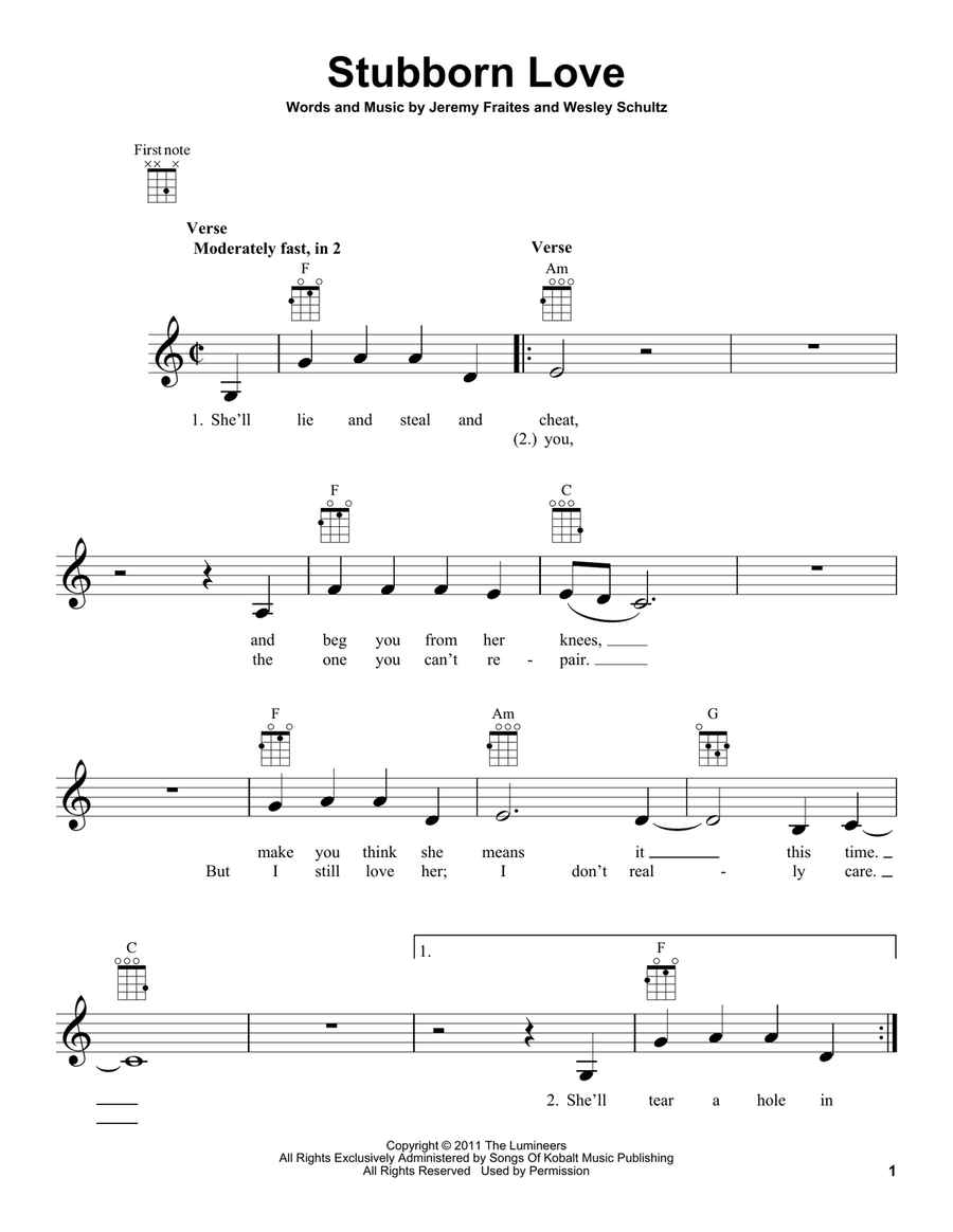 Stubborn Love Ukulele scores gallery preview page 1